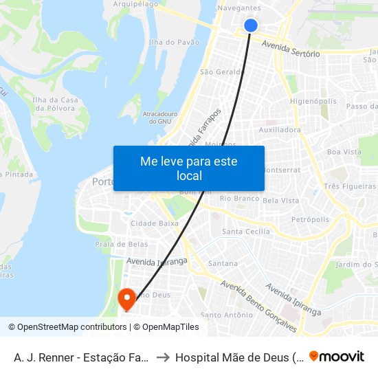 A. J. Renner - Estação Farrapos to Hospital Mãe de Deus (HMD) map