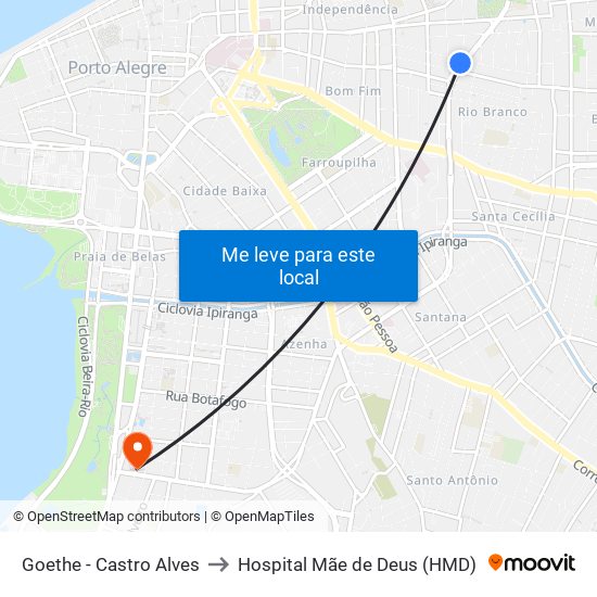 Goethe - Castro Alves to Hospital Mãe de Deus (HMD) map