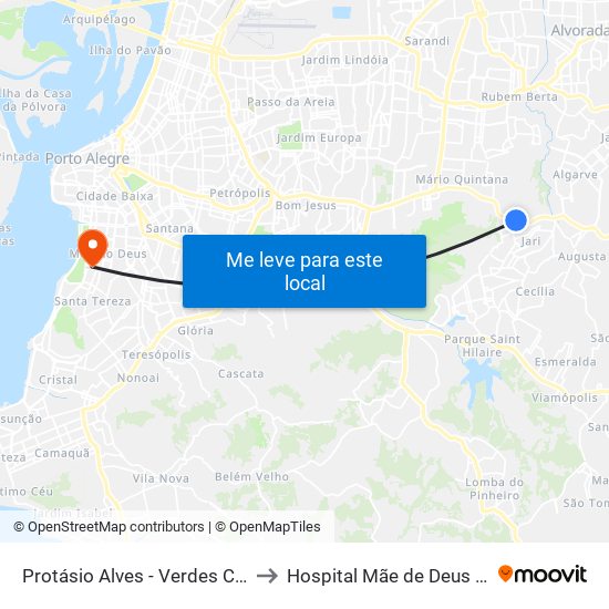 Protásio Alves - Verdes Campos to Hospital Mãe de Deus (HMD) map