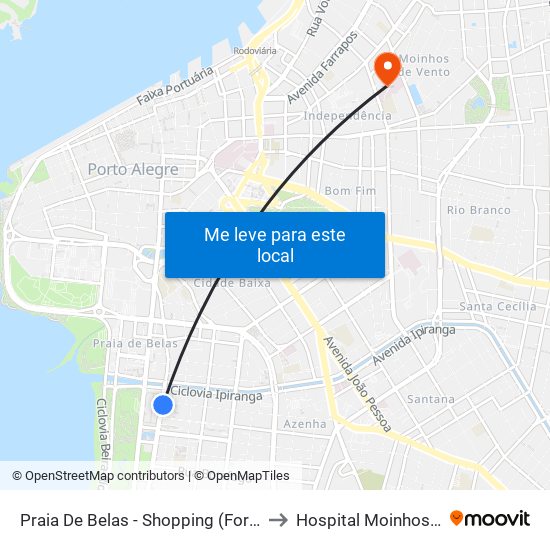Praia De Belas - Shopping (Fora Do Corredor) to Hospital Moinhos de Vento map