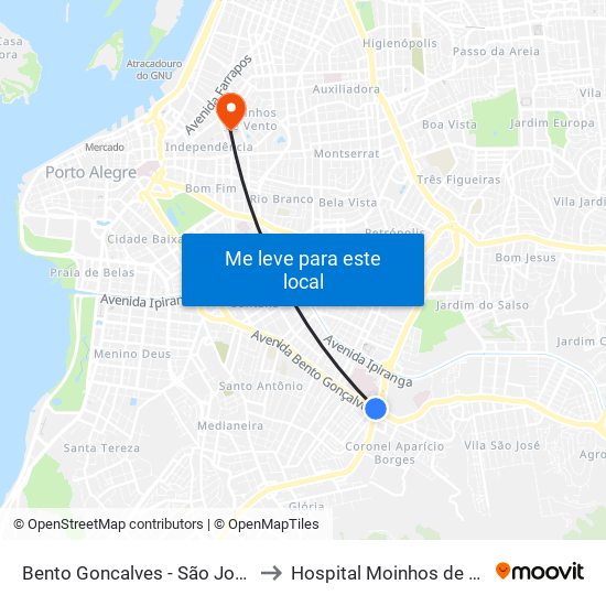 Bento Goncalves - São Jorge Cb to Hospital Moinhos de Vento map