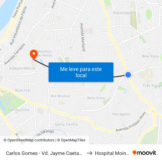 Carlos Gomes - Vd. Jayme Caetano Braun Ns (Piso Superior) to Hospital Moinhos de Vento map