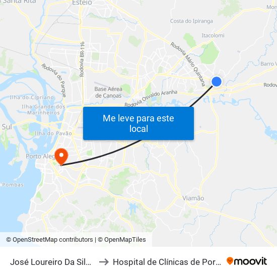 José Loureiro Da Silva - Parada 81 to Hospital de Clínicas de Porto Alegre (HCPA) map