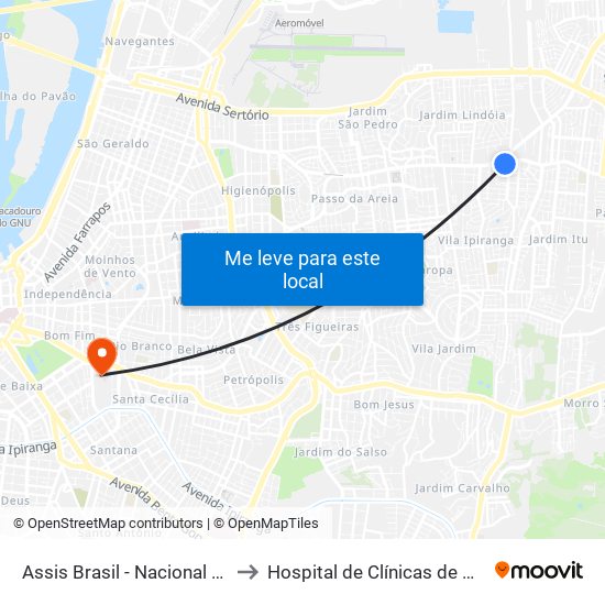 Assis Brasil - Nacional (Fora Do Corredor) to Hospital de Clínicas de Porto Alegre (HCPA) map