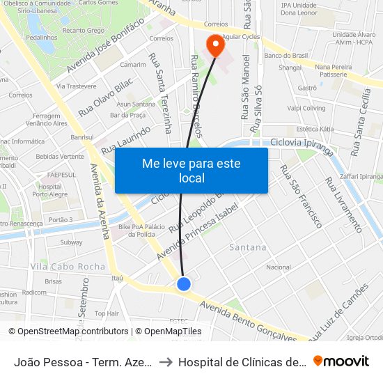 João Pessoa - Term. Azenha (Fora Do Corredor) to Hospital de Clínicas de Porto Alegre (HCPA) map