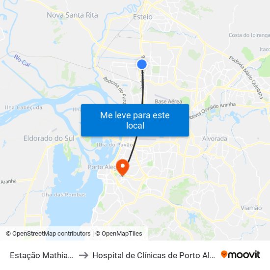 Estação Mathias Velho to Hospital de Clínicas de Porto Alegre (HCPA) map