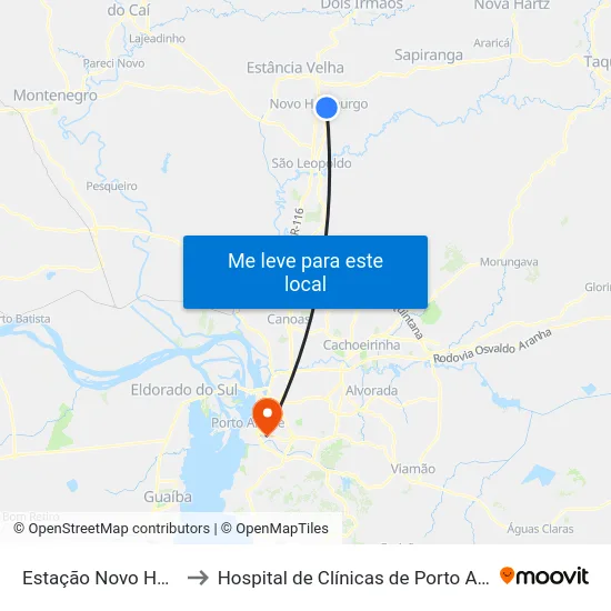 Estação Novo Hamburgo to Hospital de Clínicas de Porto Alegre (HCPA) map