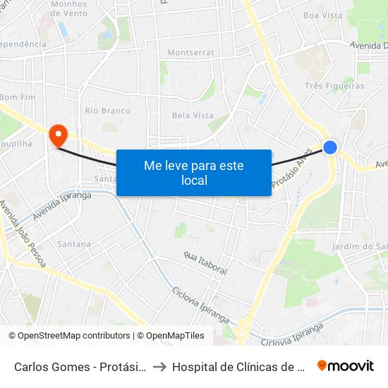 Carlos Gomes - Protásio Alves Sn (Piso 1) to Hospital de Clínicas de Porto Alegre (HCPA) map