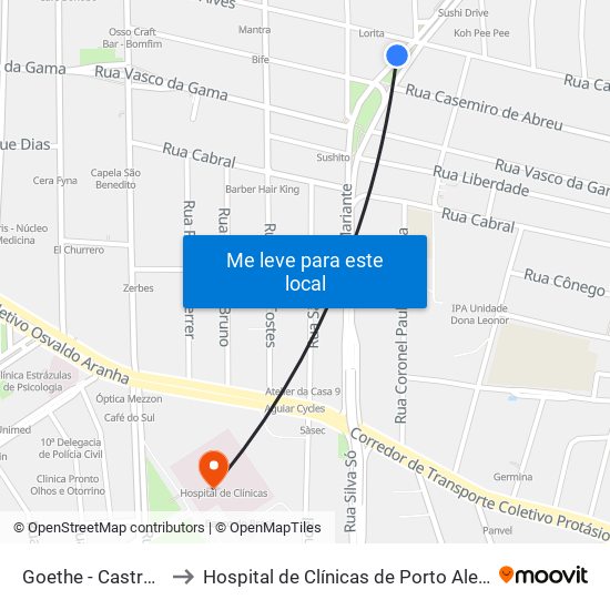 Goethe - Castro Alves to Hospital de Clínicas de Porto Alegre (HCPA) map