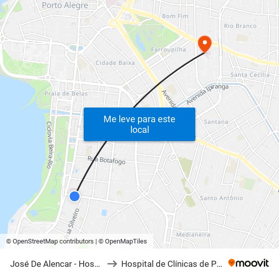 José De Alencar - Hospital Mãe De Deus to Hospital de Clínicas de Porto Alegre (HCPA) map