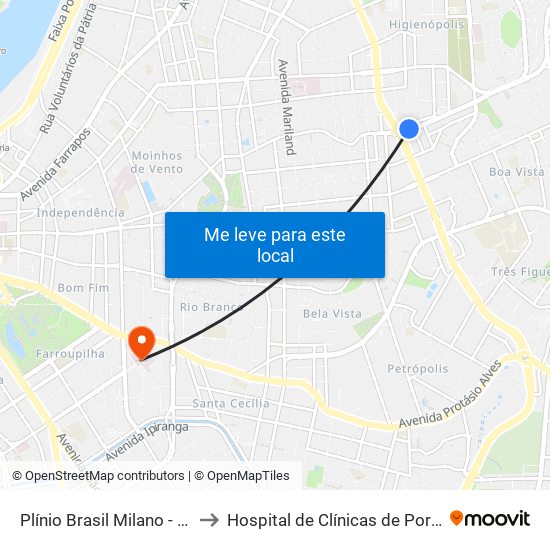 Plínio Brasil Milano - Carlos Gomes to Hospital de Clínicas de Porto Alegre (HCPA) map