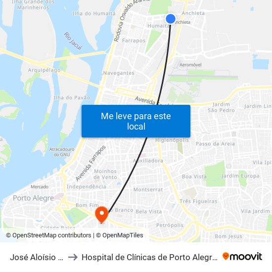 José Aloísio Filho to Hospital de Clínicas de Porto Alegre (HCPA) map