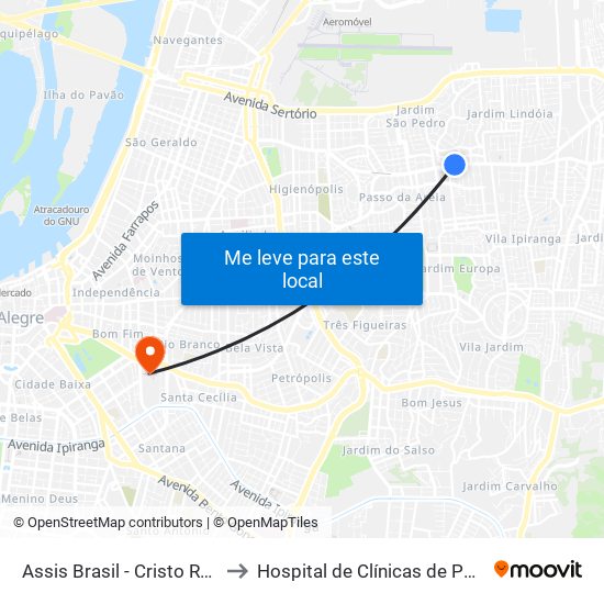 Assis Brasil - Cristo Redentor [Centro] to Hospital de Clínicas de Porto Alegre (HCPA) map