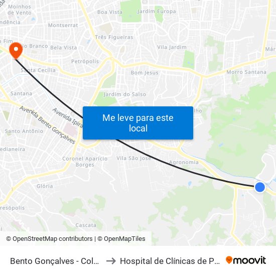 Bento Gonçalves - Colégio De Aplicação to Hospital de Clínicas de Porto Alegre (HCPA) map