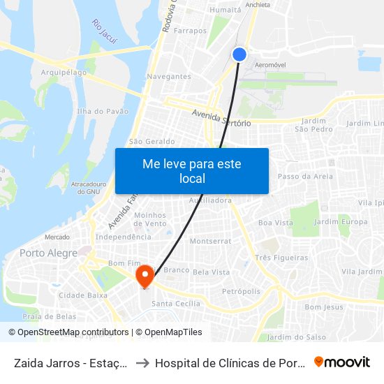 Zaida Jarros - Estação Aeroporto to Hospital de Clínicas de Porto Alegre (HCPA) map