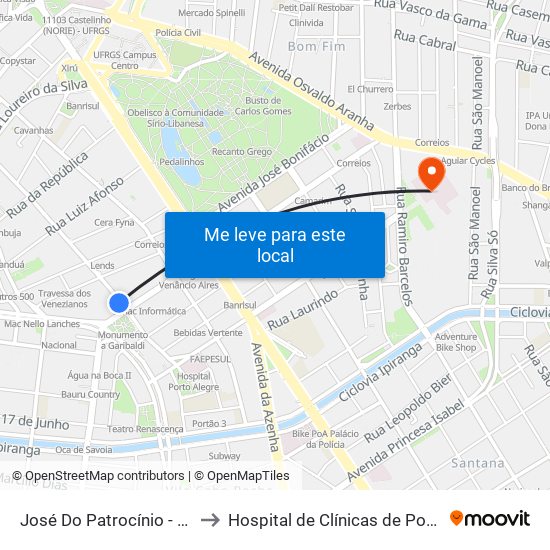 José Do Patrocínio - Venâncio Aires to Hospital de Clínicas de Porto Alegre (HCPA) map