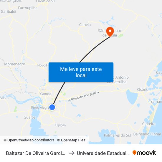 Baltazar De Oliveira Garcia - Leopoldina (Fora Do Corredor) to Universidade Estadual Do Rio Grande Do Sul - Uergs map