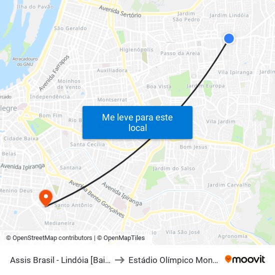 Assis Brasil - Lindóia [Bairro - Bc] to Estádio Olímpico Monumental map