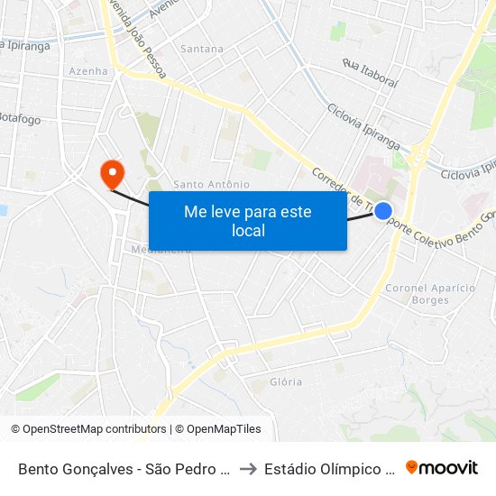 Bento Gonçalves - São Pedro (Fora Do Corredor) to Estádio Olímpico Monumental map