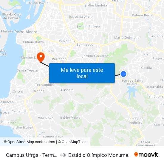 Campus Ufrgs - Terminal to Estádio Olímpico Monumental map