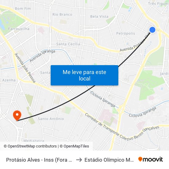 Protásio Alves - Inss (Fora Do Corredor) to Estádio Olímpico Monumental map