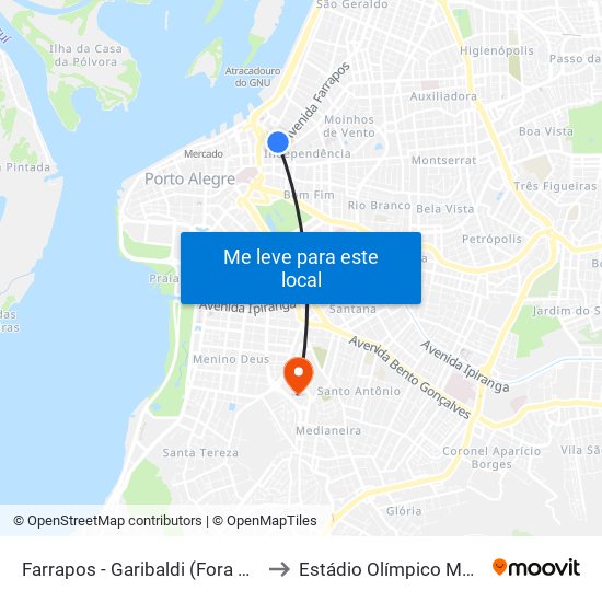 Farrapos - Garibaldi (Fora Do Corredor) to Estádio Olímpico Monumental map