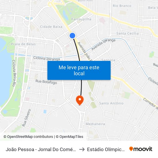 João Pessoa - Jornal Do Comércio (Fora Do Corredor) to Estádio Olímpico Monumental map