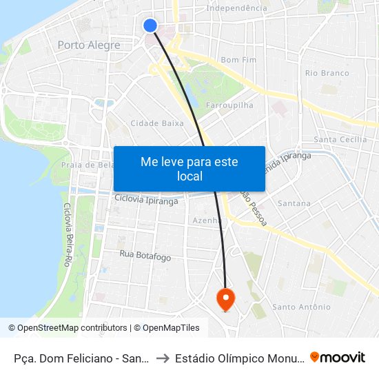 Pça. Dom Feliciano - Santa Casa to Estádio Olímpico Monumental map