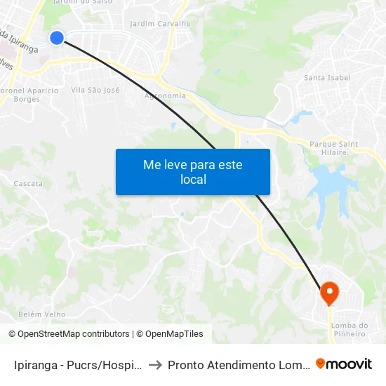 Ipiranga - Pucrs/Hospital São Lucas to Pronto Atendimento Lomba do Pinheiro map