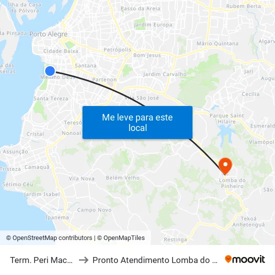 Term. Peri Machado to Pronto Atendimento Lomba do Pinheiro map