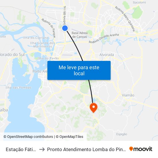 Estação Fátima to Pronto Atendimento Lomba do Pinheiro map