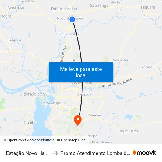 Estação Novo Hamburgo to Pronto Atendimento Lomba do Pinheiro map