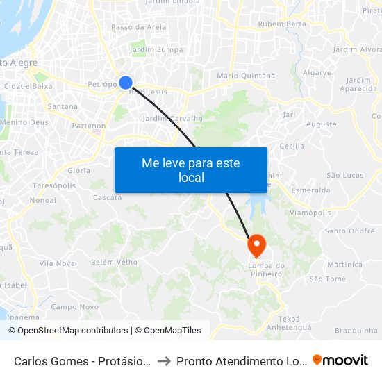 Carlos Gomes - Protásio Alves Sn (Piso 1) to Pronto Atendimento Lomba do Pinheiro map