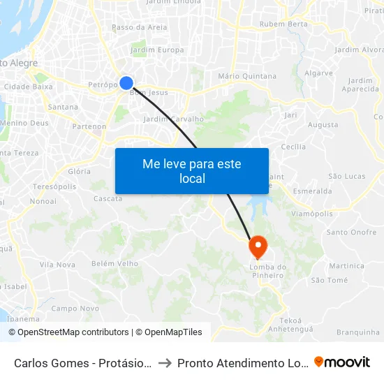 Carlos Gomes - Protásio Alves Sn (Piso 1) to Pronto Atendimento Lomba do Pinheiro map