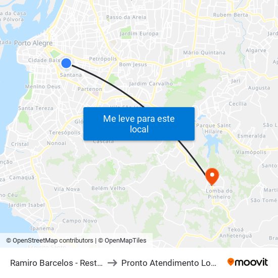 Ramiro Barcelos - Rest. Universitário to Pronto Atendimento Lomba do Pinheiro map