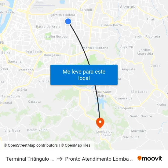 Terminal Triângulo (18)(24) to Pronto Atendimento Lomba do Pinheiro map