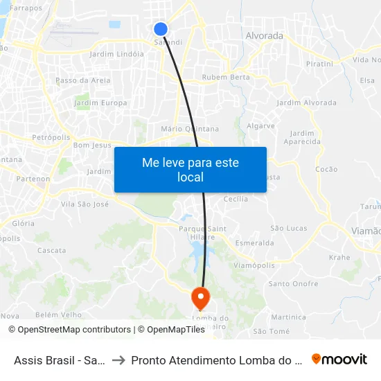 Assis Brasil - Sarandi to Pronto Atendimento Lomba do Pinheiro map