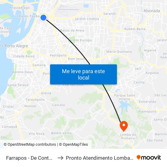 Farrapos - De Conto [Centro] to Pronto Atendimento Lomba do Pinheiro map