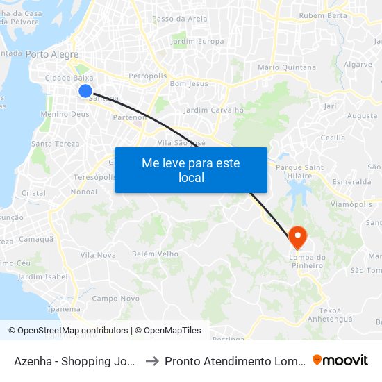 Azenha - Shopping João Pessoa Cb to Pronto Atendimento Lomba do Pinheiro map