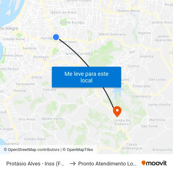 Protásio Alves - Inss (Fora Do Corredor) to Pronto Atendimento Lomba do Pinheiro map