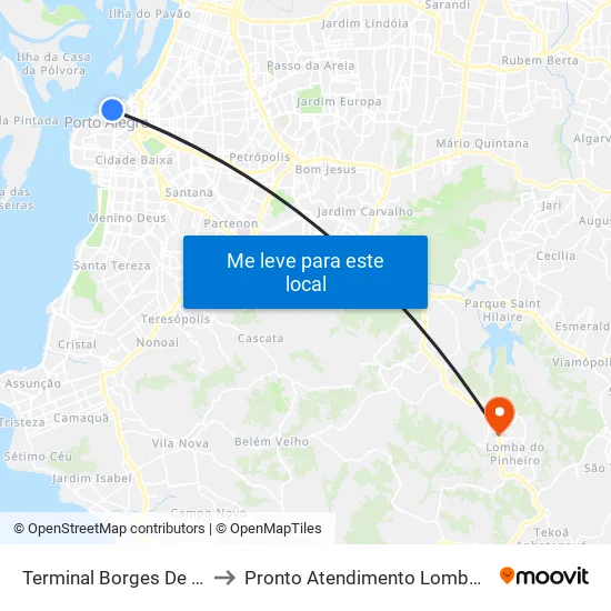 Terminal Borges De Medeiros to Pronto Atendimento Lomba do Pinheiro map