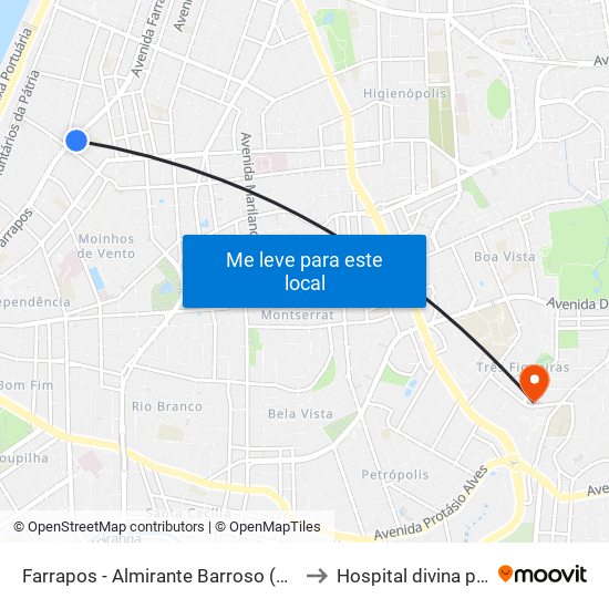 Farrapos - Almirante Barroso (Fora Do Corredor) to Hospital divina providencia map