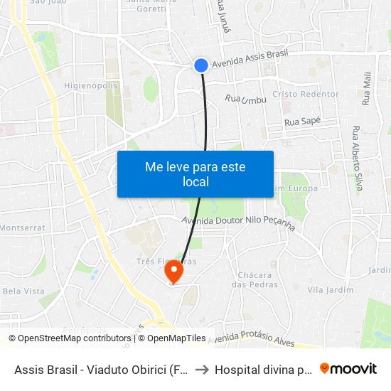Assis Brasil - Viaduto Obirici (Fora Do Corredor) to Hospital divina providencia map
