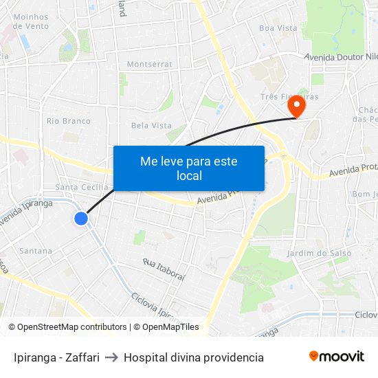 Ipiranga - Zaffari to Hospital divina providencia map