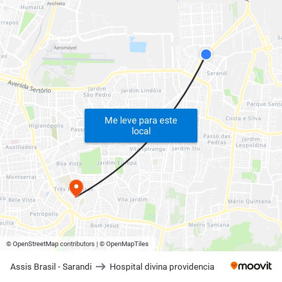 Assis Brasil - Sarandi to Hospital divina providencia map