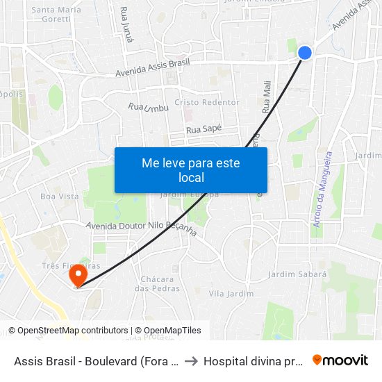 Assis Brasil - Boulevard (Fora Do Corredor) to Hospital divina providencia map