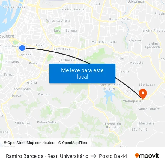 Ramiro Barcelos - Rest. Universitário to Posto Da 44 map