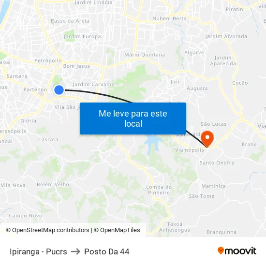 Ipiranga - Pucrs to Posto Da 44 map