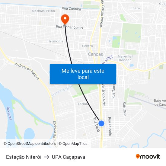 Estação Niterói to UPA Caçapava map