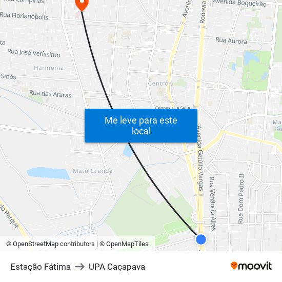 Estação Fátima to UPA Caçapava map